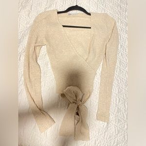 Zara white/tan cotton long sleeve shirt (medium)